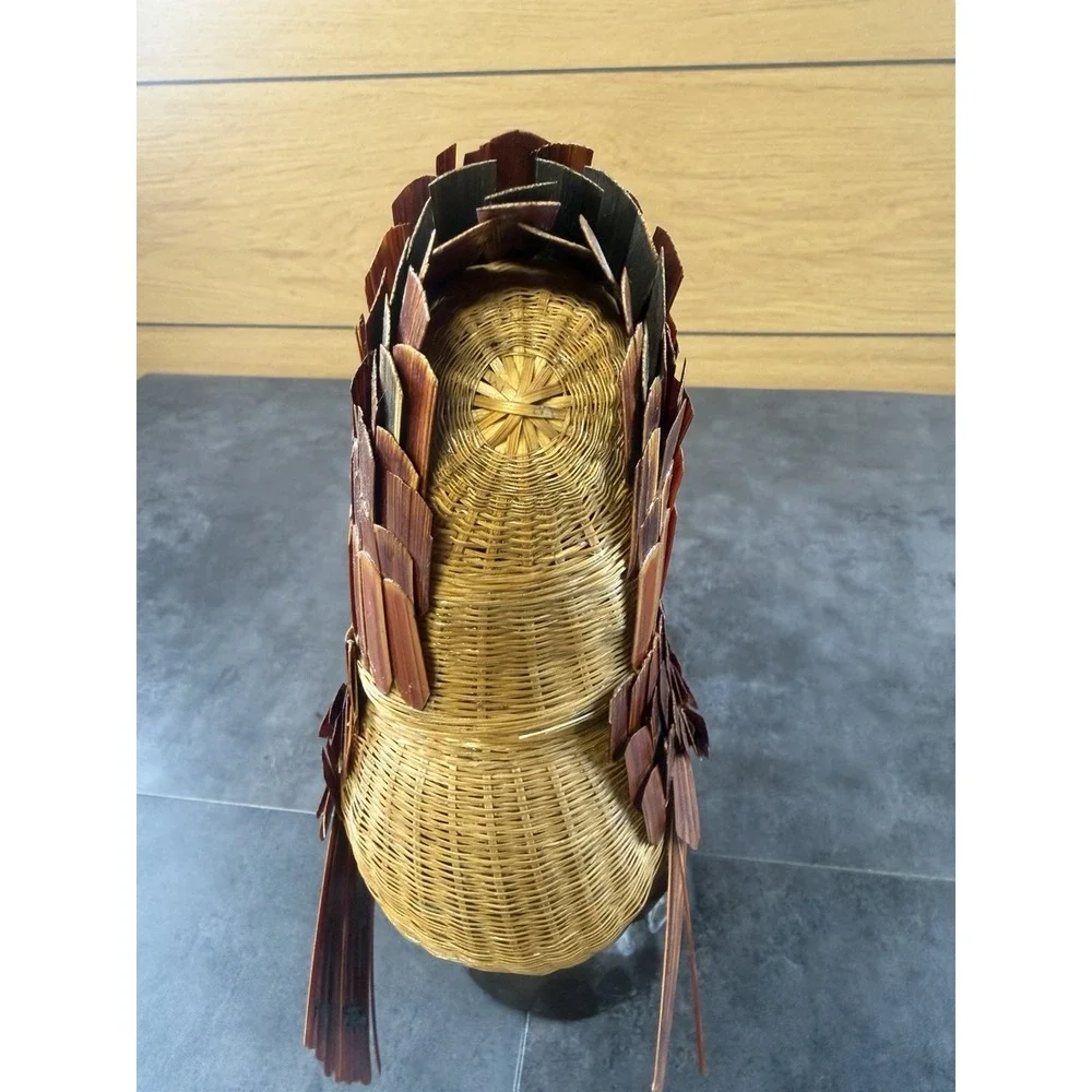 VTG 1970's Shanghai Handicrafts Woven Bamboo Rooster Chicken Basket China